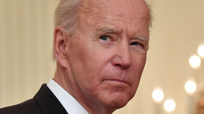 President Joe Biden looking to the side