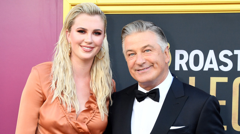 Alec and Ireland Baldwin smiling at the 2019 Comedy Central Roast of Alec Baldwin