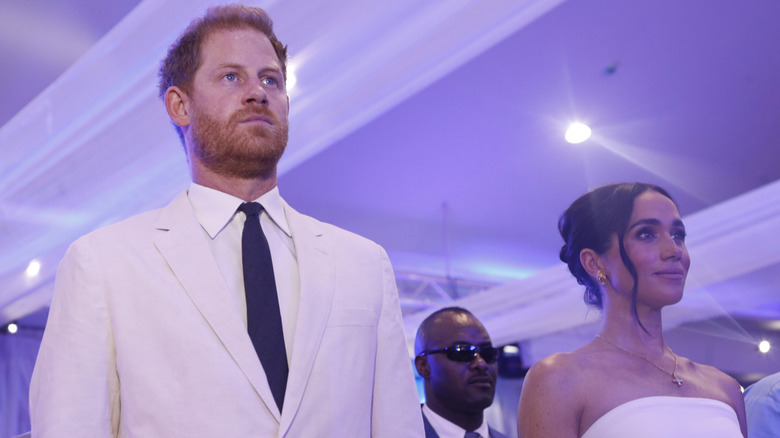 Low angle shot of Prince Harry and Meghan
