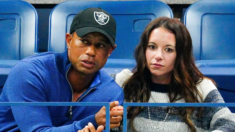 Tiger Woods with then-girlfriend Erica Herman at a baseball game