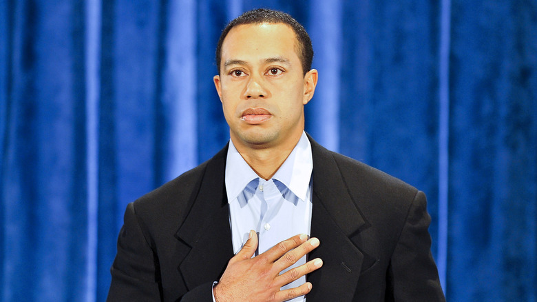 Tiger Woods delivering his statement of apology in 2010