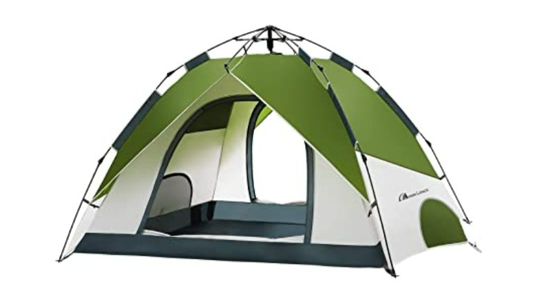 Orange and white camping tent