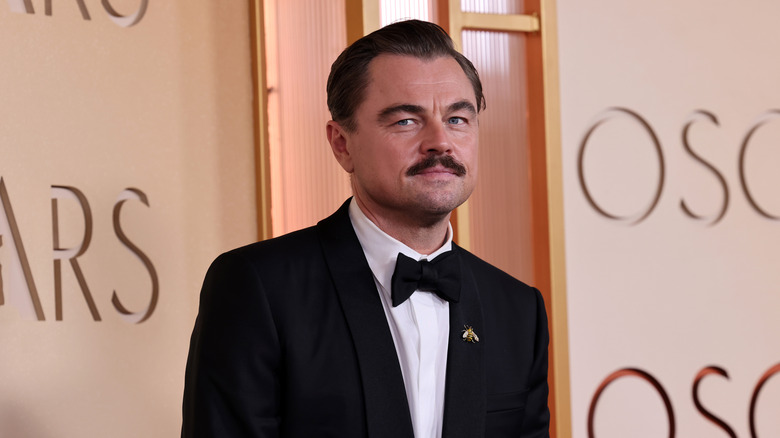 Leonardo DiCaprio with a moustache at the Oscars