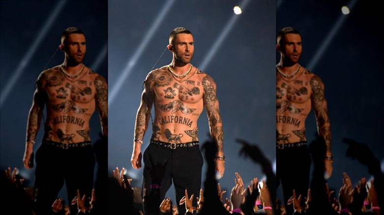shirtless Adam Levine at Super bowl