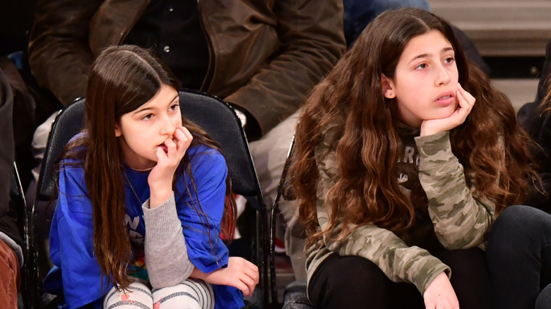 Sadie and Sunny Sandler watching a New York Knicks game at Madison Square Garden