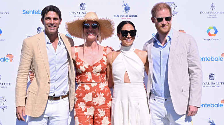 Nacho Figueras, Delfina Blaquier, Meghan Markle, and Prince Harry at the 2024 Royal Salute Polo Challenge