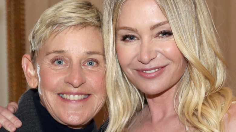 Ellen DeGeneres and Portia de Rossi posing