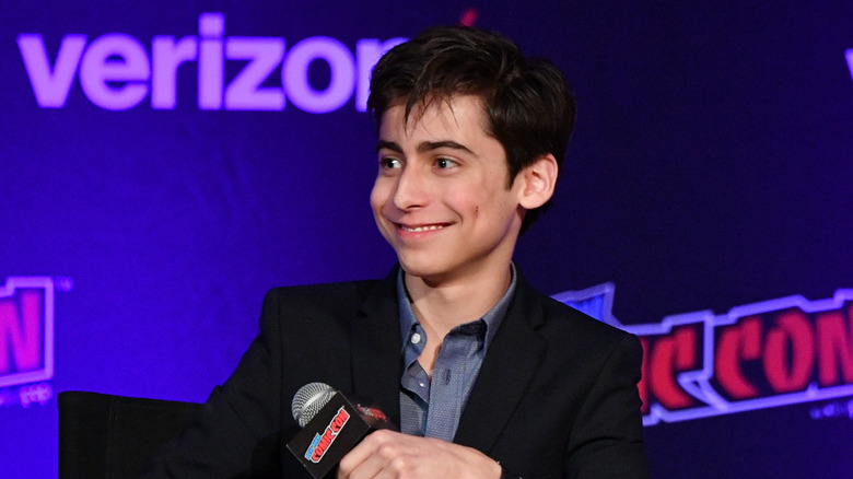 Aidan Gallagher speaks onstage at the Netflix & Chills panel during New York Comic Con