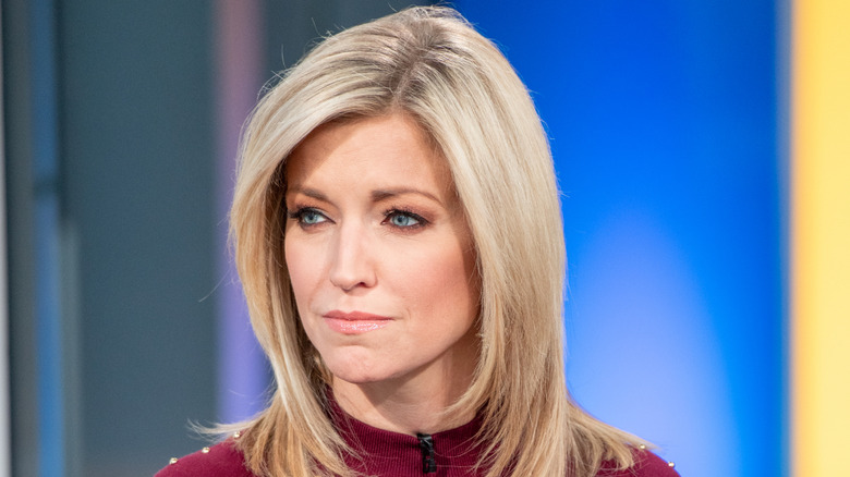 Ainsley Earhardt looks serious while filming 
