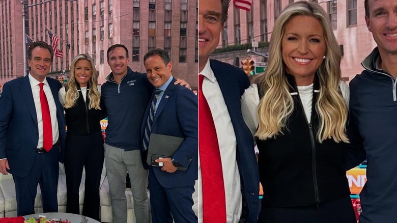 Ainsley Earhardt posing with four men in the Fox studio.