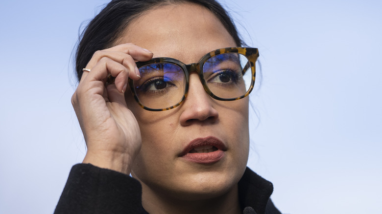 Alexandria Ocasio-Cortez looking serious