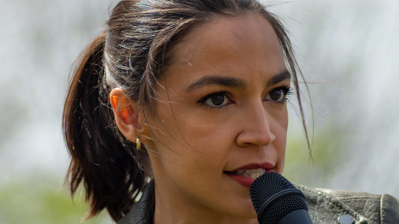 AOC speaking in public in April 2021