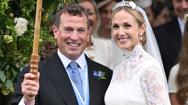 Peter and Harriet Phillips smiling on their wedding day