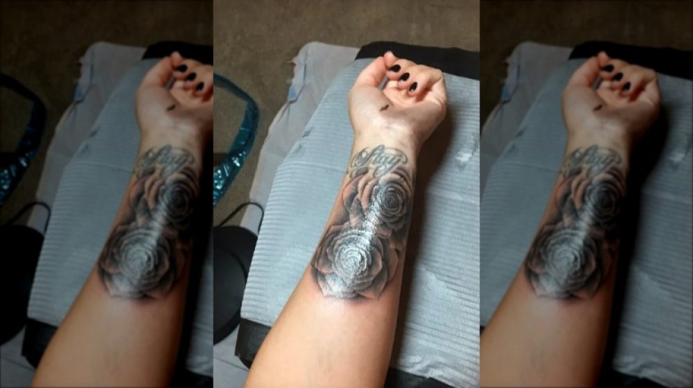 Demi Lovato's rose tattoo, close-up