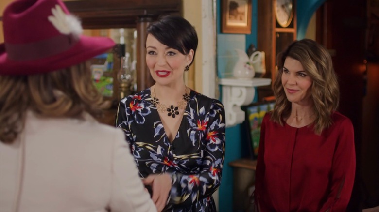 Lori Loughlin (left) and Sarah Strange (right) in Hallmark movie "Garage Sale Mysteries: Searched & Seized."