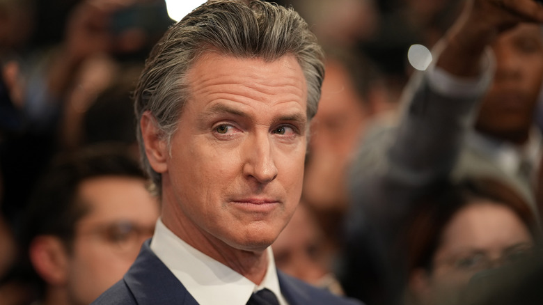 Gavin Newsom raising his eyebrows
