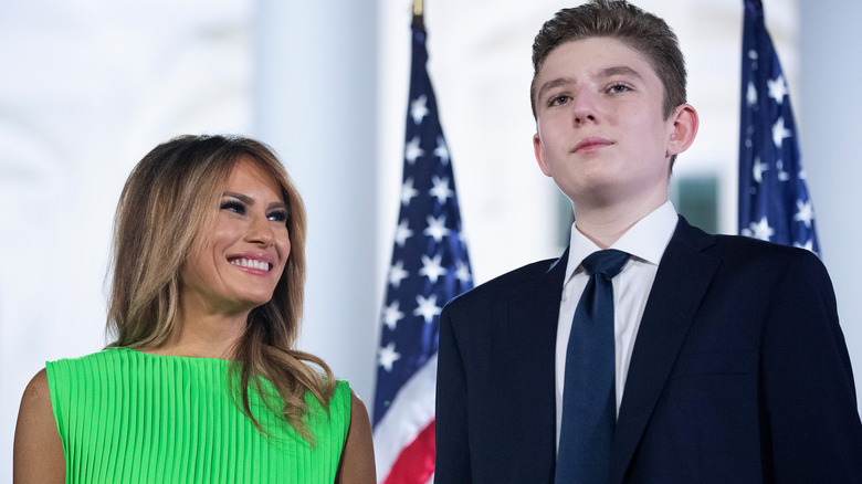 Melania and Barron Trump watch as Donald Trump accepts the 2020 Republican presidential nomination