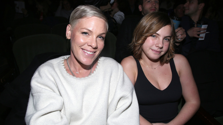 Pink and daughter Willow smiling