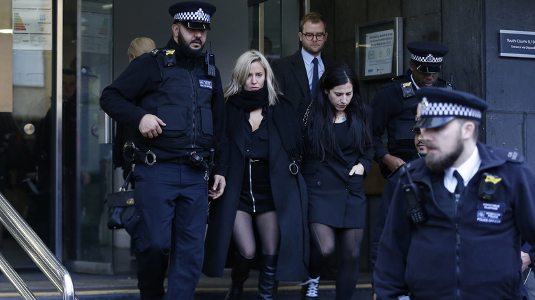 Caroline Flack leaving court with police