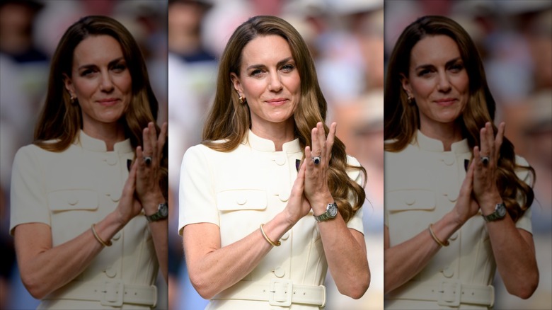 Kate Middleton wearing the Cartier Ballon Bleu watch at Wimbledon in 2025