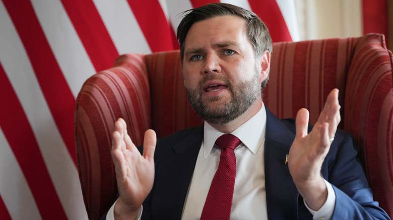 JD Vance speaking while visiting England
