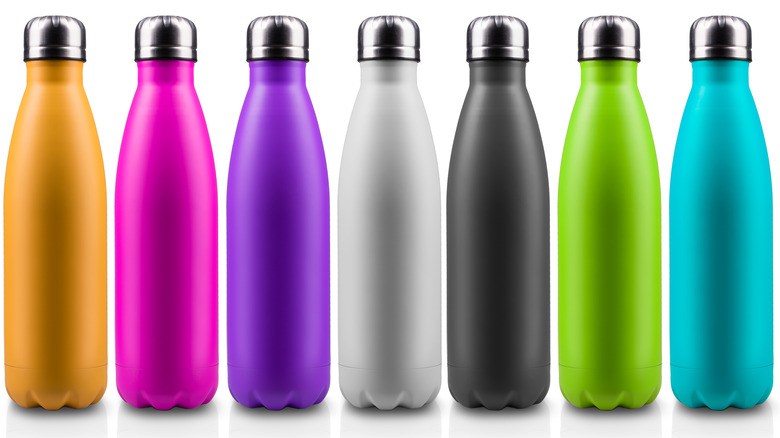 Rainbow of water bottles