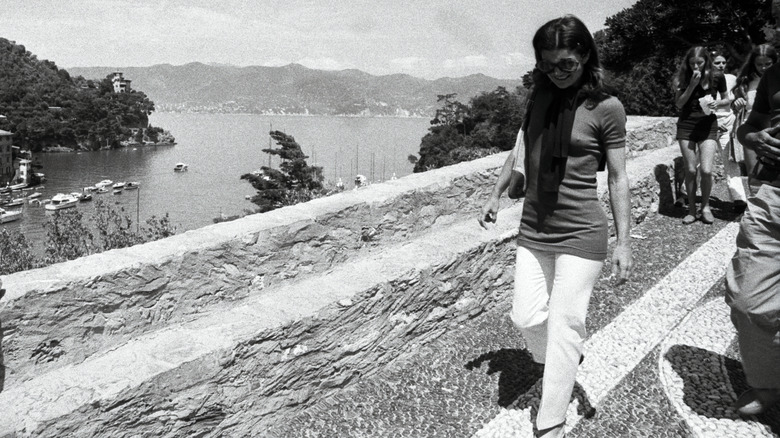 Jackie Kennedy Onassis walking in Portofino in 1971