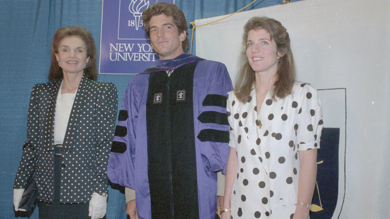 Jackie Kennedy, JFK Jr., and Caroline Kennedy at NYU Law graduation