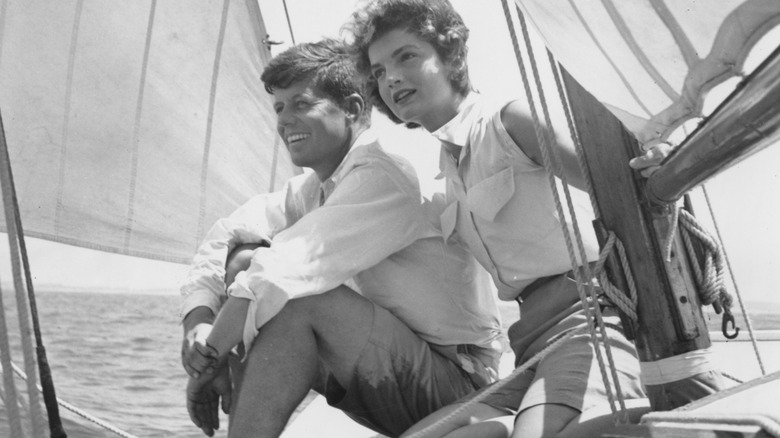 JFK and Jackie Kennedy sailing on a boat