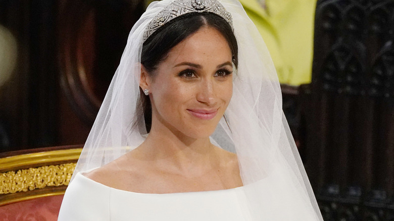 Meghan Markle smiling on her wedding day in May 2018