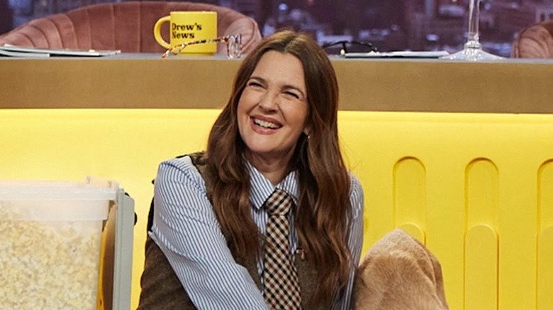 Drew Barrymore smiling on the set of The Drew Barrymore Show