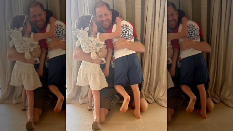 Prince Harry hugging Lilibet and Archie