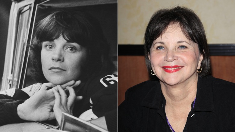 Split image of Cindy Williams on the set of American Graffiti and attending The Hollywood Show in 2012.