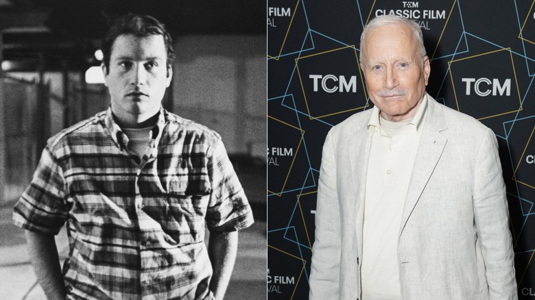 Split image of Richard Dreyfuss acting in American Graffiti and attending a 2023 screening of the film.