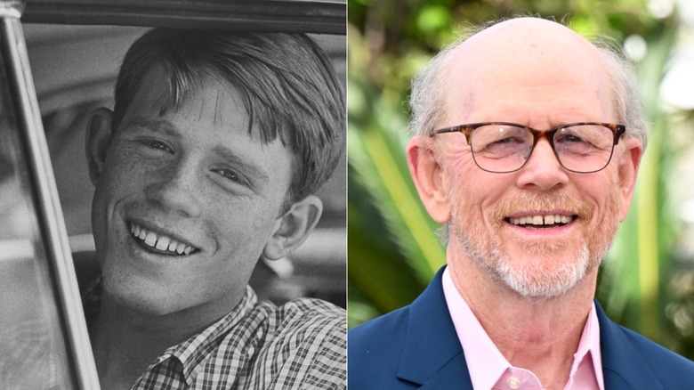 Split image of Ron Howard smiling for a portrait for American Graffiti and attending the 2026 Cannes Film Festival.