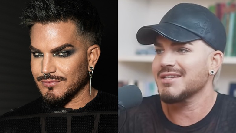 Split image of Adam Lambert with and without makeup
