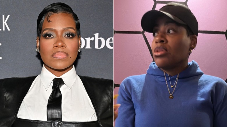 Split image of Fantasia Barrino with and without makeup on