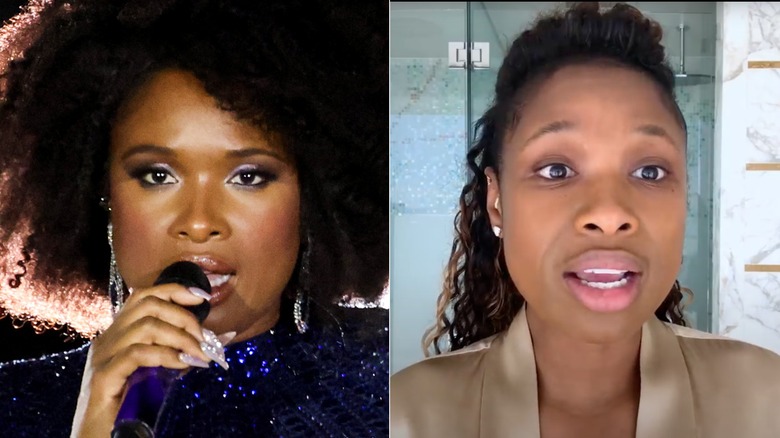 Split image of Jennifer Hudson with and without makeup