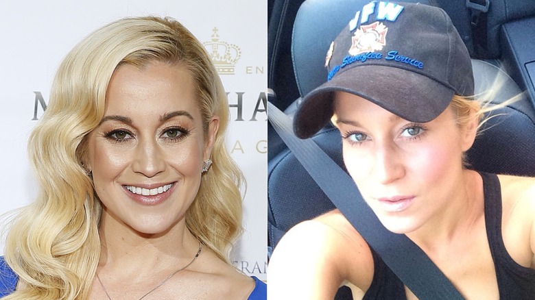 Split image of Kellie Pickler in full glam and natural face