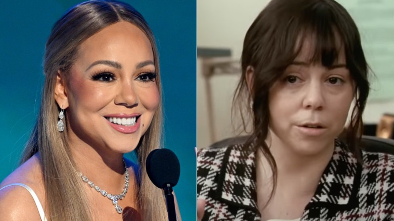 Split image of Mariah Carey with and without makeup