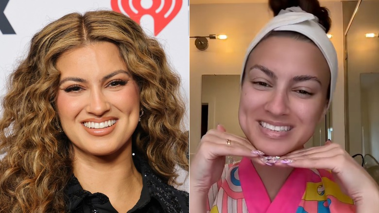 Split image of Tori Kelly with and without makeup