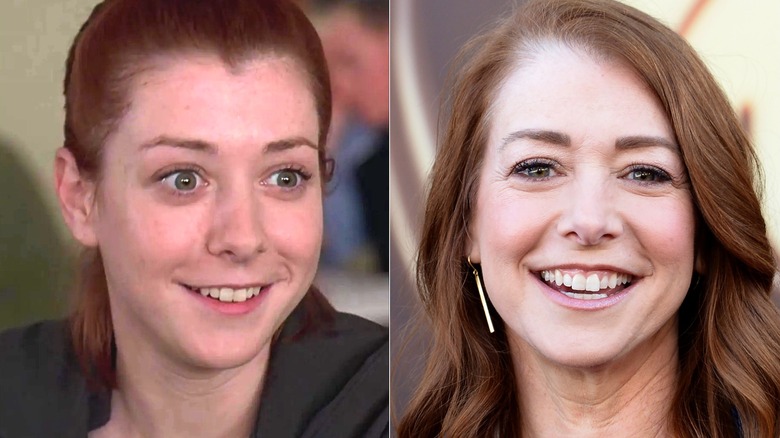 A split image of Alyson Hannigan in American Pie and on a recent red carpet