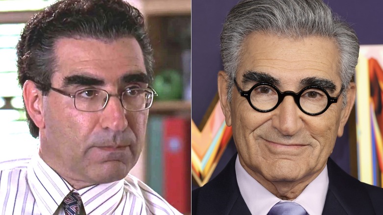 A split image of Eugene Levy in American Pie and on a recent red carpet