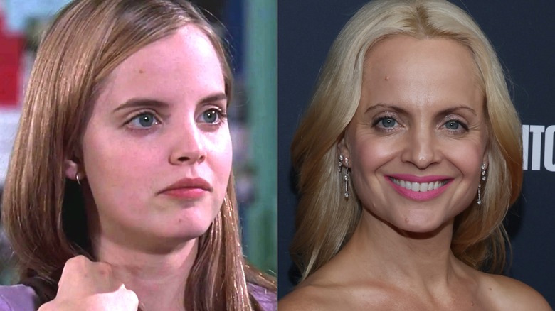 A split image of Mena Suvari in American Pie and on a recent red carpet