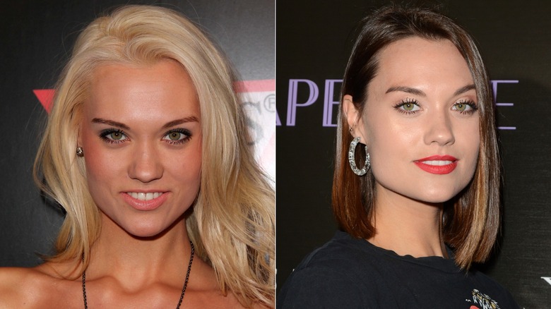 Split photo of Laura James in 2012 & attending the premiere of the film "The Chaperone"