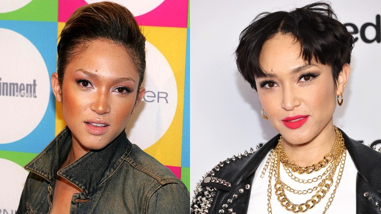 Split photo of Naima Mora in 2004 at an event & in 2023 at the Tribeca Festival