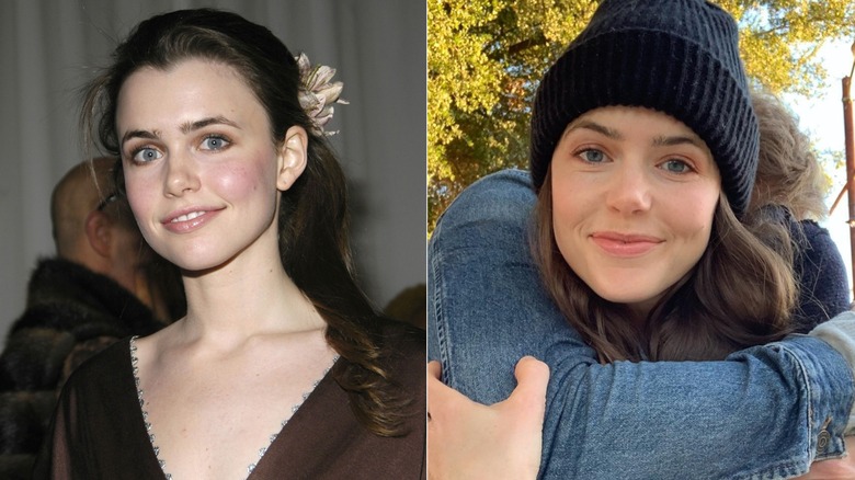 Split photo of Nicole Linkletter backstage at a runway show in 2005 & posing with her husband on Instagram