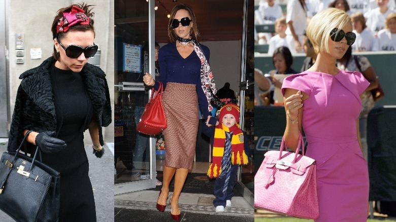 Victoria Beckham with one of her many Hermes Birkin bags, dangling from the  crook of her arm - Fashion Galleries