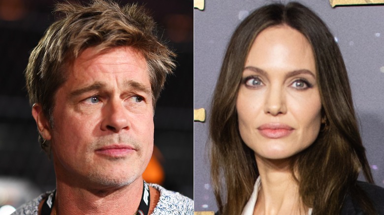 Split screen Brad Pitt and Angelina Jolie