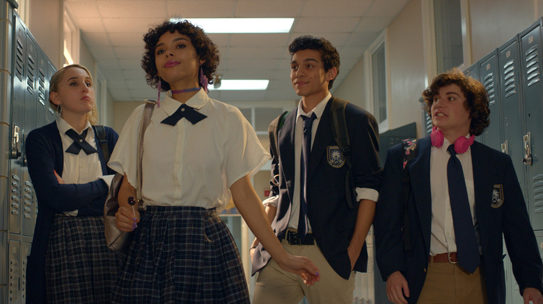 The cast of Student Body walking the hall